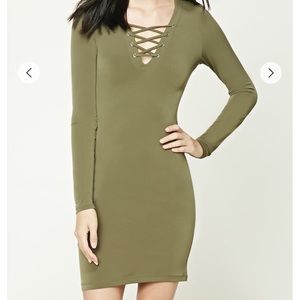 Black Lace Up Bodycon Dress